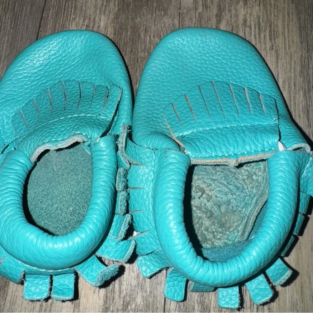 Chic Cream and Teal Kids Moccasins